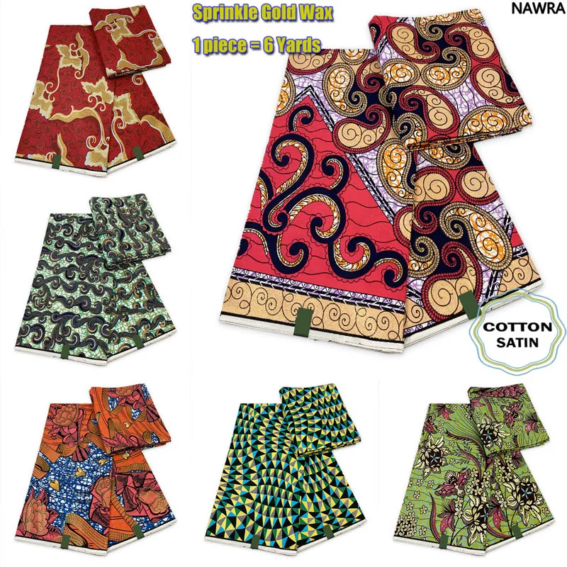 Гарантированная мода, Настоящая Африканская восковая ткань, 100% хлопок, Золотистая пудра, принты, Анкара, Воск, Нигерийский стиль Для женского платья Изображение 0