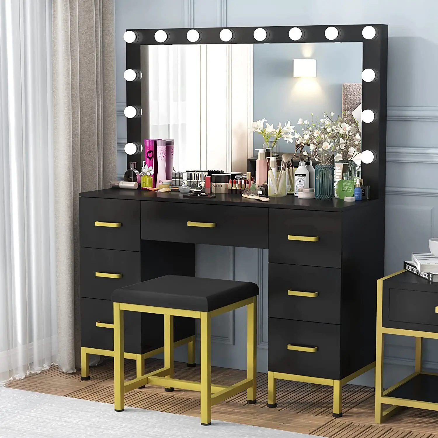 Дизайн в индустриальном стиле, женский туалетный столик для спальни, столик для хранения косметики, мебельный столик, шкафчик, декоративный шкаф Изображение 3