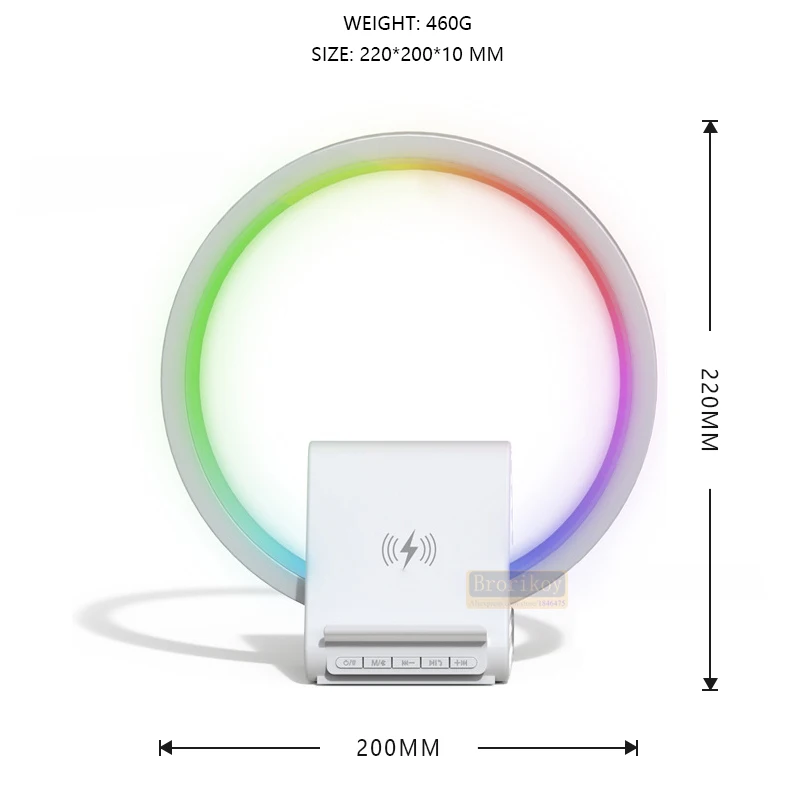 15 Вт Беспроводное Зарядное Устройство Подставка Будильник LED Атмосфера RGB Свет Настольная Лампа Bluetooth Динамик Приложение Управление Для iPhone 14 13 Samsung Изображение 5