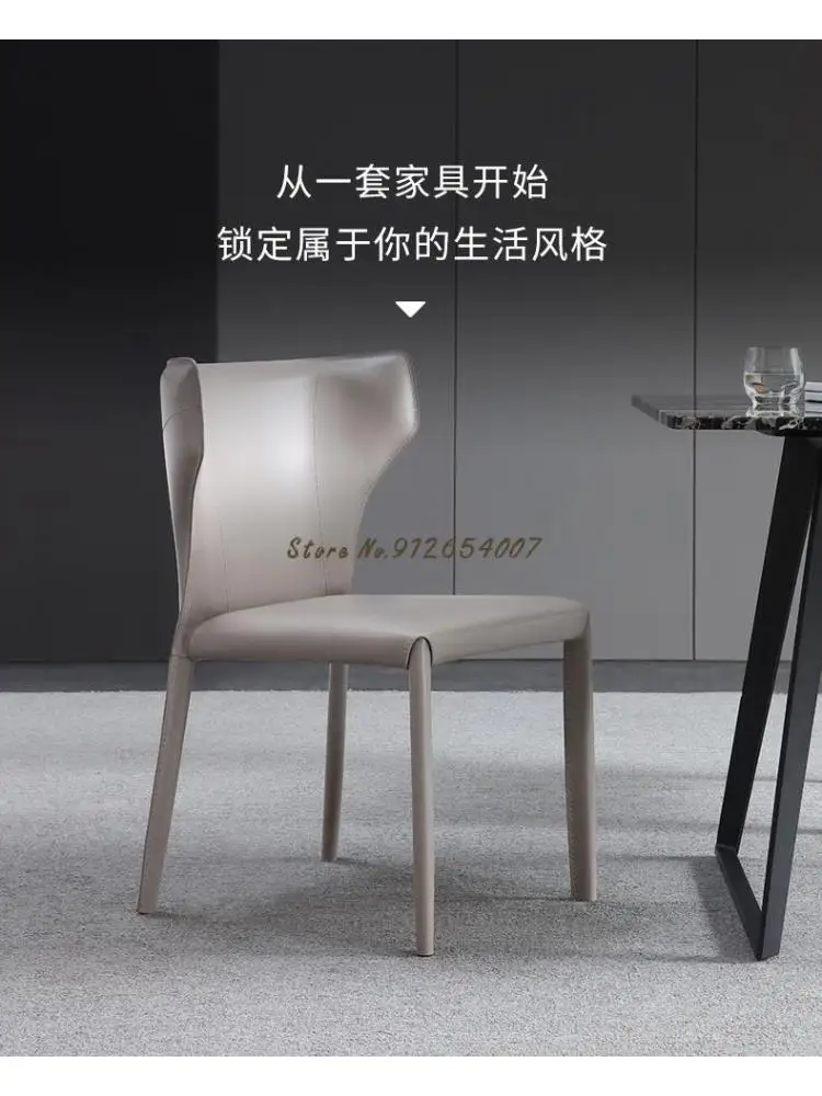 Обеденный стул из натуральной кожи с седлом, Домашний Современный минималистичный Скандинавский легкий Роскошный обеденный стул, Итальянский минималистичный дизайнерский стул, письменный стул Изображение 5