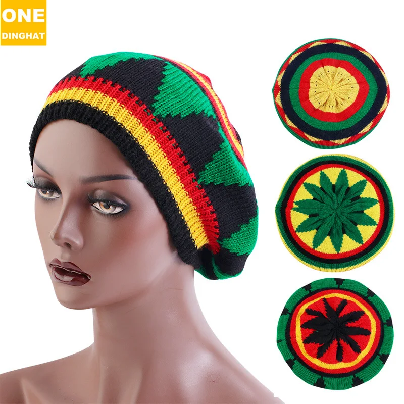 Вязаная ямайская шляпа в стиле регги ручной работы, шерстяная кепка в цветную полоску, кепка с рукавом-беретом JDM-13A Изображение 0