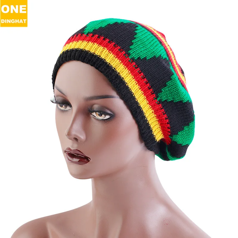 Вязаная ямайская шляпа в стиле регги ручной работы, шерстяная кепка в цветную полоску, кепка с рукавом-беретом JDM-13A Изображение 1
