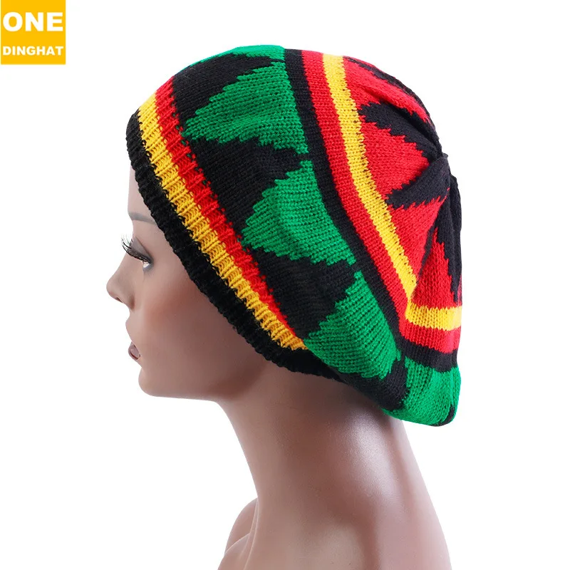 Вязаная ямайская шляпа в стиле регги ручной работы, шерстяная кепка в цветную полоску, кепка с рукавом-беретом JDM-13A Изображение 2
