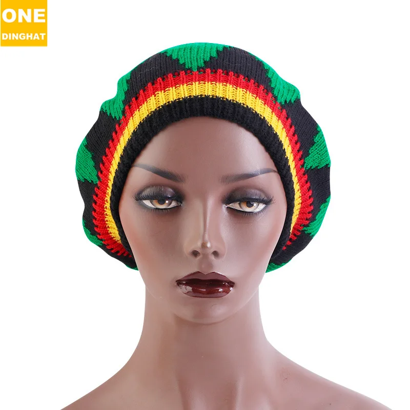 Вязаная ямайская шляпа в стиле регги ручной работы, шерстяная кепка в цветную полоску, кепка с рукавом-беретом JDM-13A Изображение 3