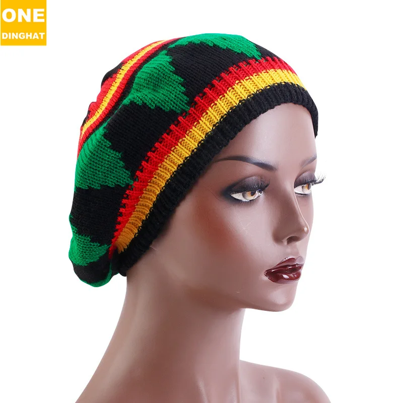 Вязаная ямайская шляпа в стиле регги ручной работы, шерстяная кепка в цветную полоску, кепка с рукавом-беретом JDM-13A Изображение 4