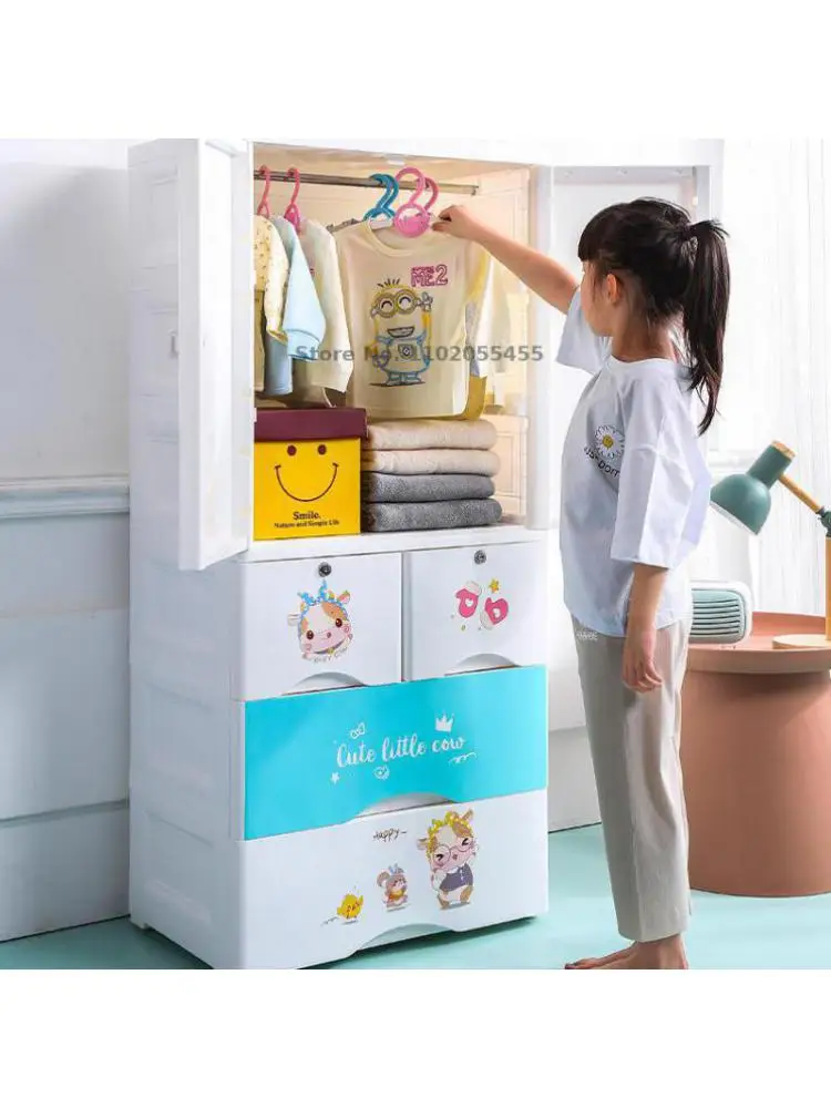 Детский гардероб домашняя спальня простой детский гардероб шкаф для хранения одежды пластиковый детский гардероб маленький гардероб Изображение 0