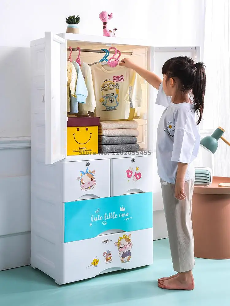 Детский гардероб домашняя спальня простой детский гардероб шкаф для хранения одежды пластиковый детский гардероб маленький гардероб Изображение 1