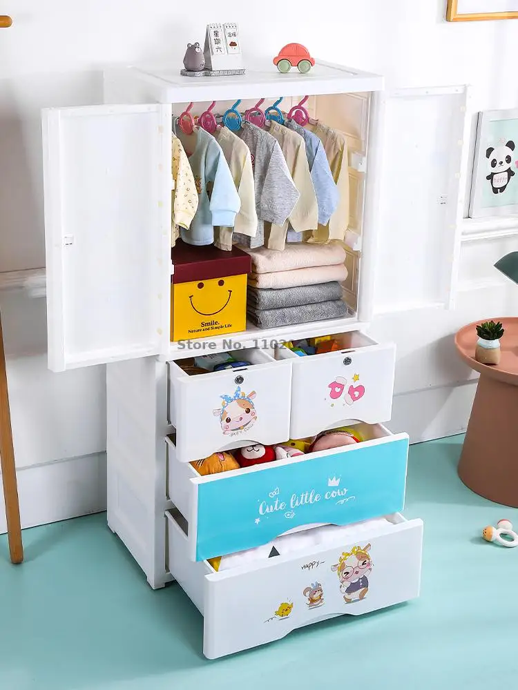 Детский гардероб домашняя спальня простой детский гардероб шкаф для хранения одежды пластиковый детский гардероб маленький гардероб Изображение 2