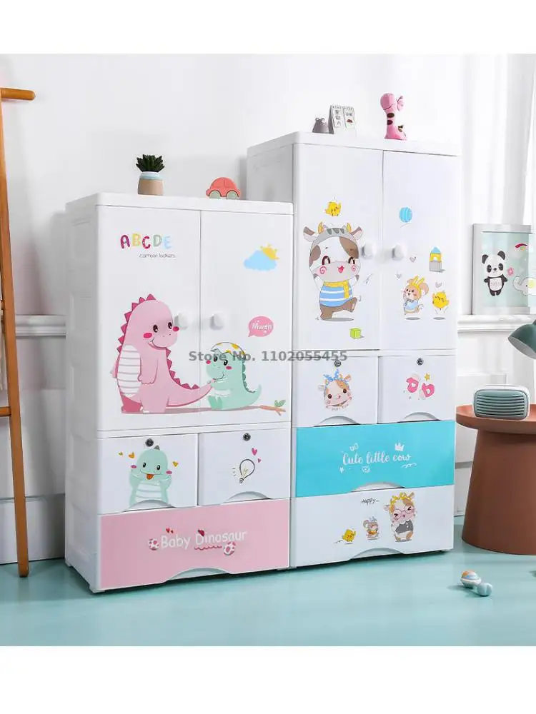 Детский гардероб домашняя спальня простой детский гардероб шкаф для хранения одежды пластиковый детский гардероб маленький гардероб Изображение 5