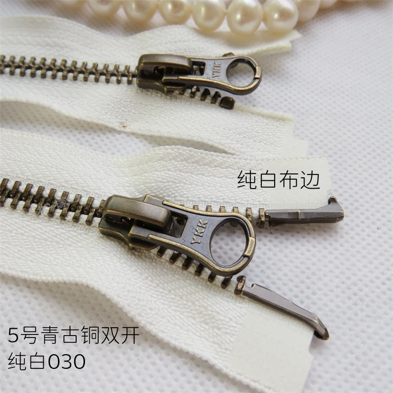 YKK Zipper 5th Металлическая бронзовая двойная молния 60-120 см, белое пальто, кардиган, пуховик, пальто Изображение 0