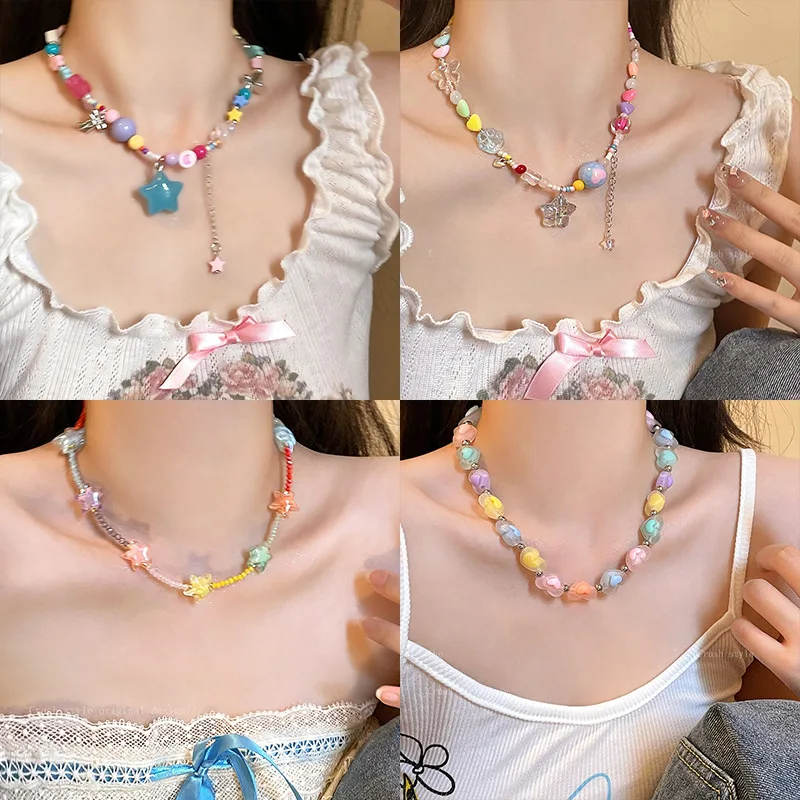 Горячее цветное ожерелье с пентаграммой Корейская модная милая цепочка для ключиц BM Cool Стильные ювелирные аксессуары Изображение 0