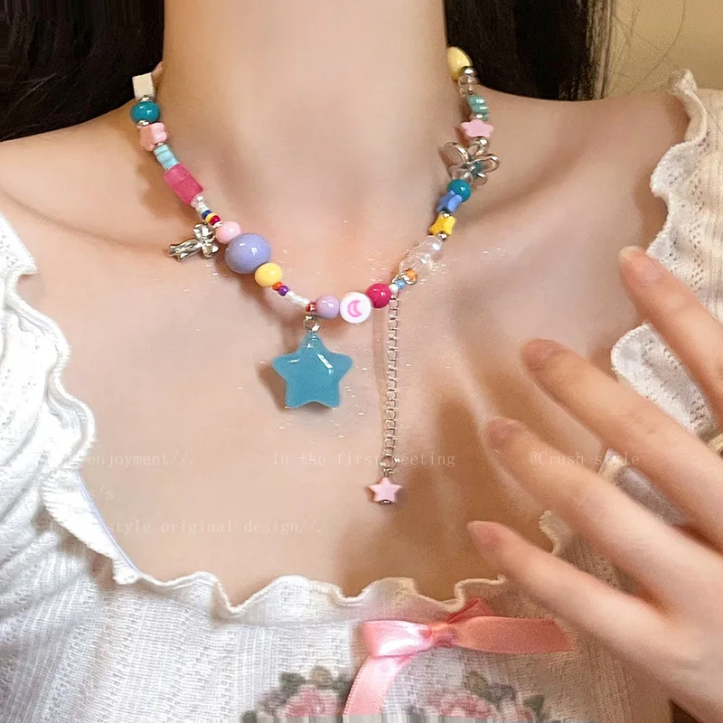 Горячее цветное ожерелье с пентаграммой Корейская модная милая цепочка для ключиц BM Cool Стильные ювелирные аксессуары Изображение 4