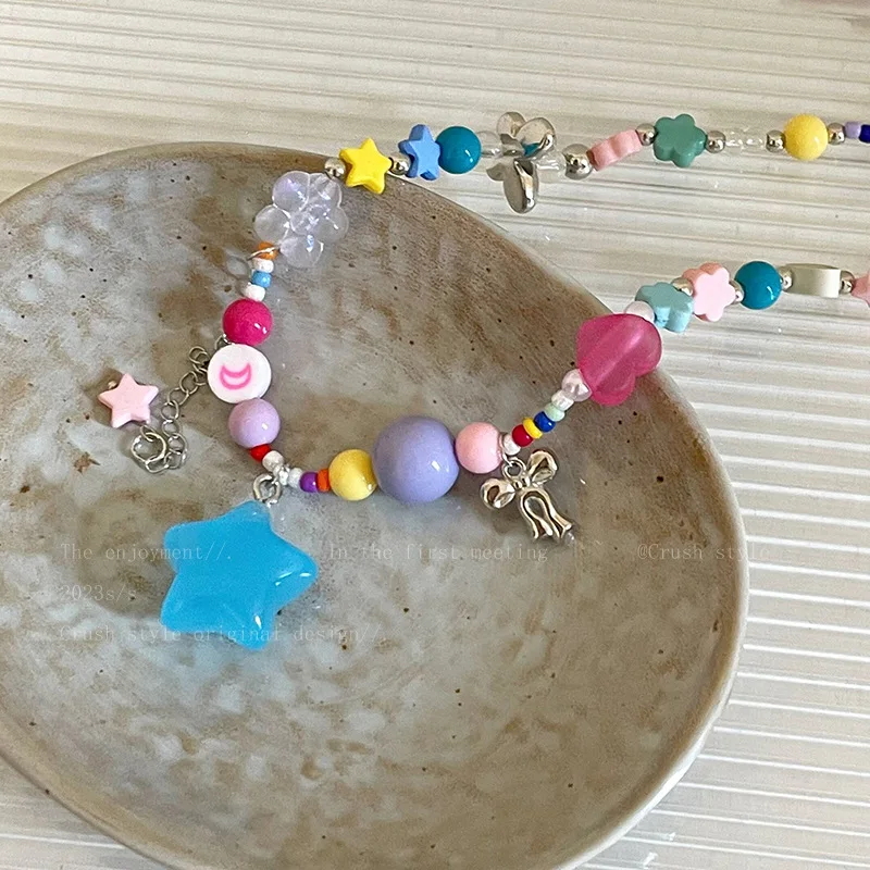 Горячее цветное ожерелье с пентаграммой Корейская модная милая цепочка для ключиц BM Cool Стильные ювелирные аксессуары Изображение 5