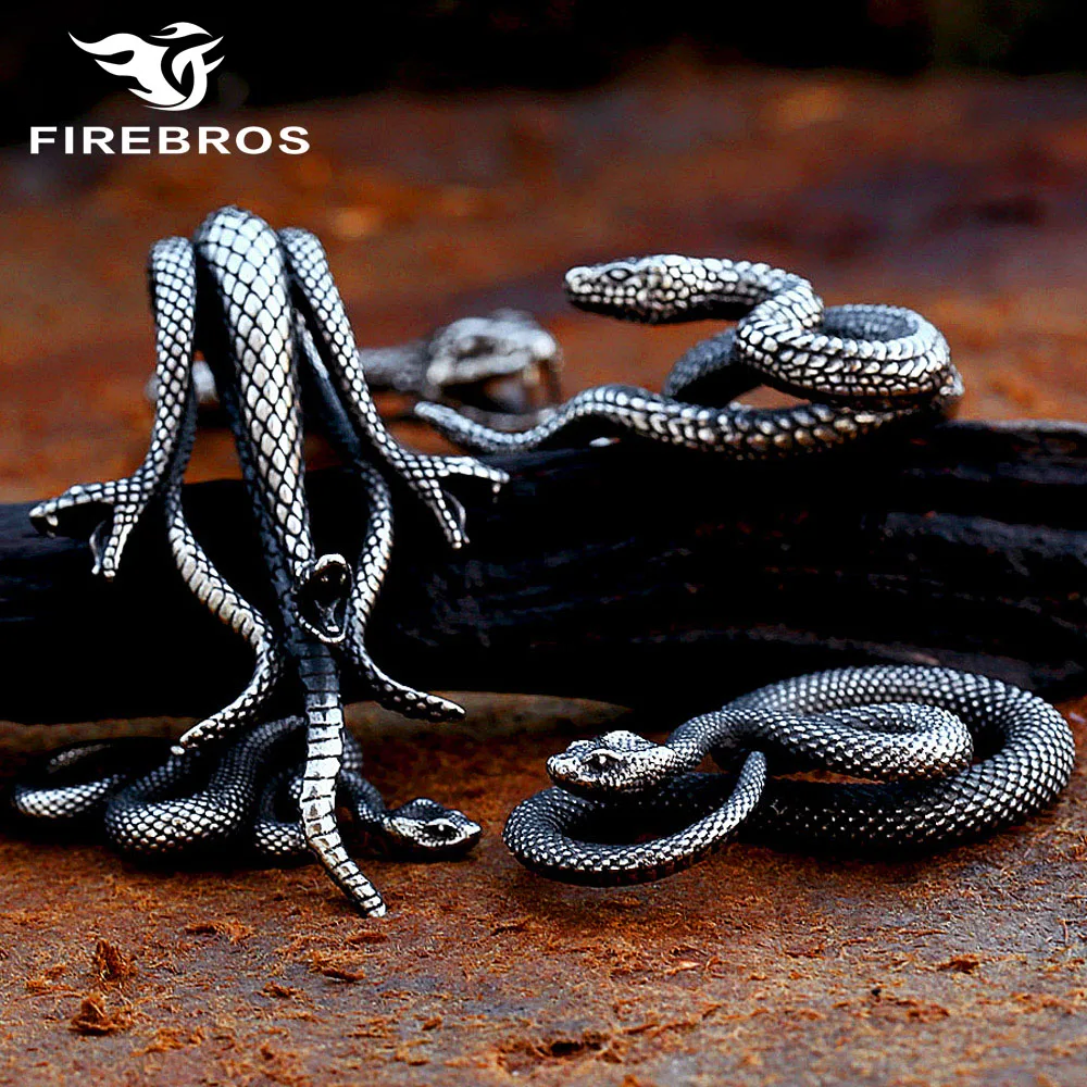 FIREBROS Никогда не выцветают, нержавеющая сталь 316L, уникальный Винтажный кулон в виде змеи, ожерелье с животными, женские, мужские, панк, готические, хип-хоп Ювелирные изделия Изображение 0