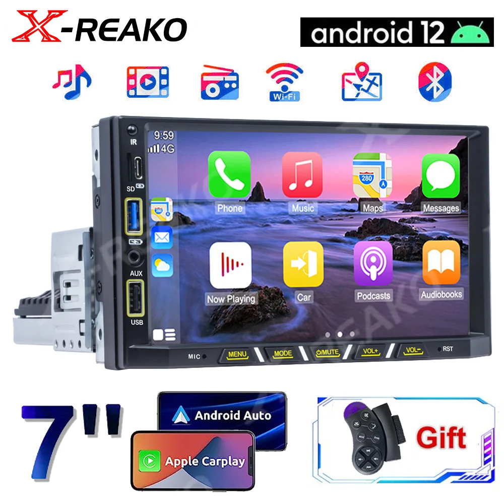 X-REAKO 7 Дюймов 1din Универсальный Автомобильный Android 12 Радио Стерео Беспроводной CarPlay Авто GPS Навигация Мультимедийный Плеер BT Мультимедиа Изображение 0