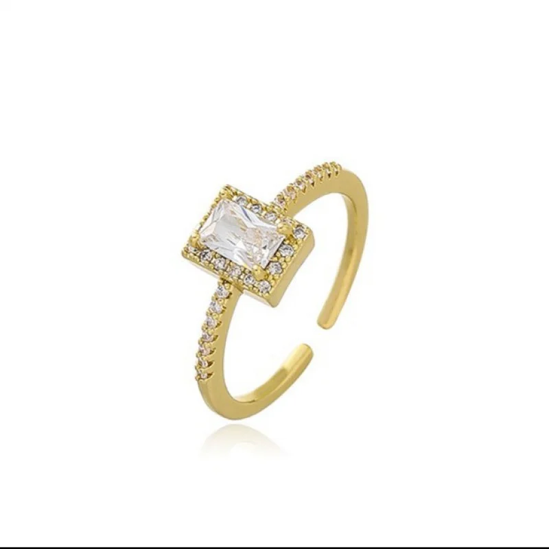Классическое легкое роскошное кольцо с цирконием, необычный дизайн, квадратный бриллиант, Холодное изысканное кольцо, открытые женские роскошные украшения Изображение 4