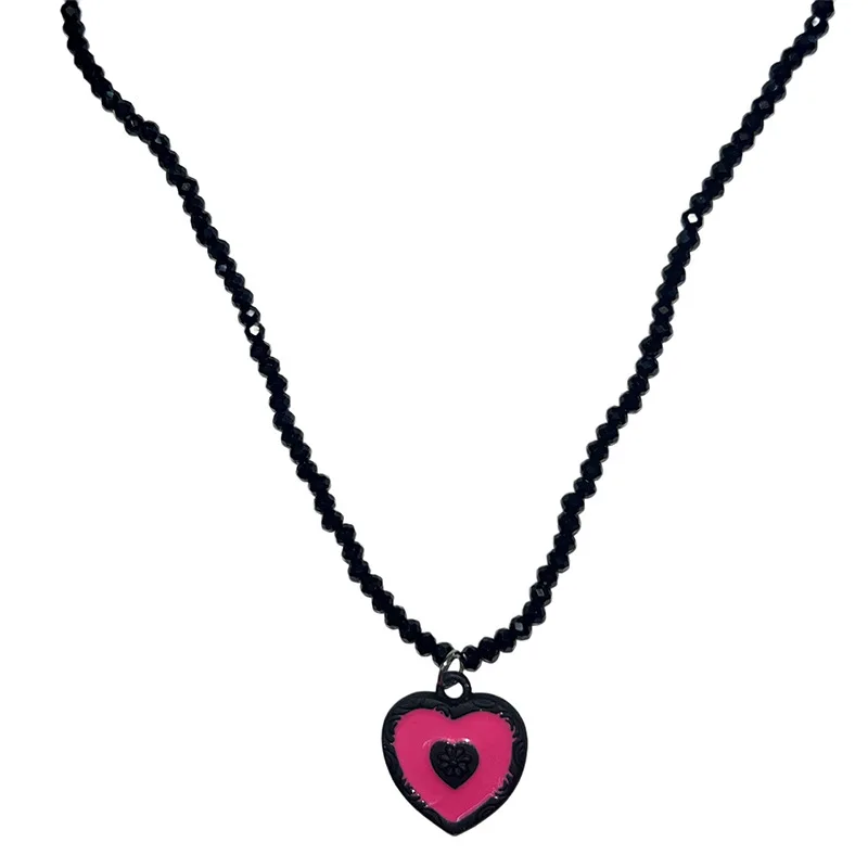 Корейская мода, сексуальная Черная цепочка из бисера, ожерелье с розовым сердцем Для женщин, ювелирные изделия, подарочный шарм Элитного бренда, Тренд продукта 2023 Y2k Girl Изображение 4