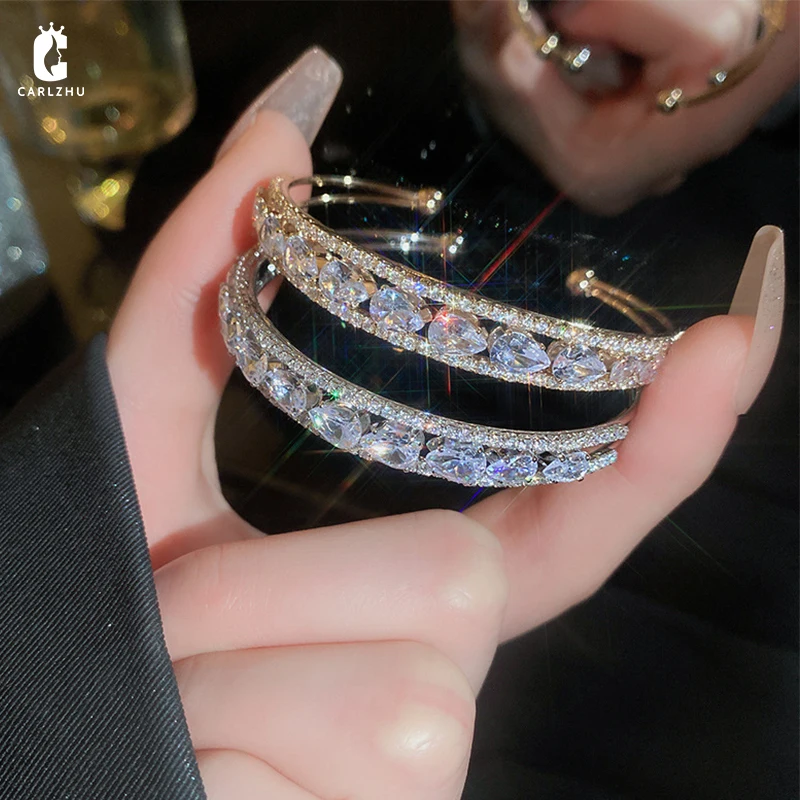 Двухслойный браслет из циркона в форме капли воды Barcelet для женщин, легкие роскошные украшения для темперамента, модные вечерние украшения Изображение 0