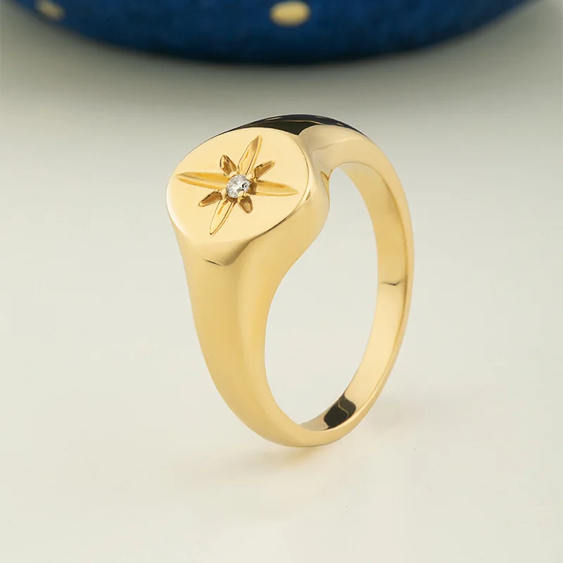 Кольцо для указательного пальца в виде восьмиугольной звезды из стерлингового серебра S925 Женская мода, индивидуальное кольцо с метеоритом, кольцо с рисунком в виде звезды Изображение 1