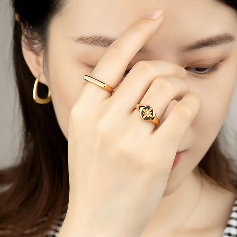 Кольцо для указательного пальца в виде восьмиугольной звезды из стерлингового серебра S925 Женская мода, индивидуальное кольцо с метеоритом, кольцо с рисунком в виде звезды Изображение 2