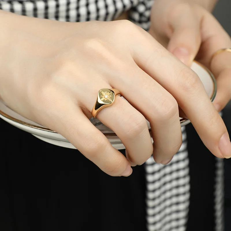 Кольцо для указательного пальца в виде восьмиугольной звезды из стерлингового серебра S925 Женская мода, индивидуальное кольцо с метеоритом, кольцо с рисунком в виде звезды Изображение 3