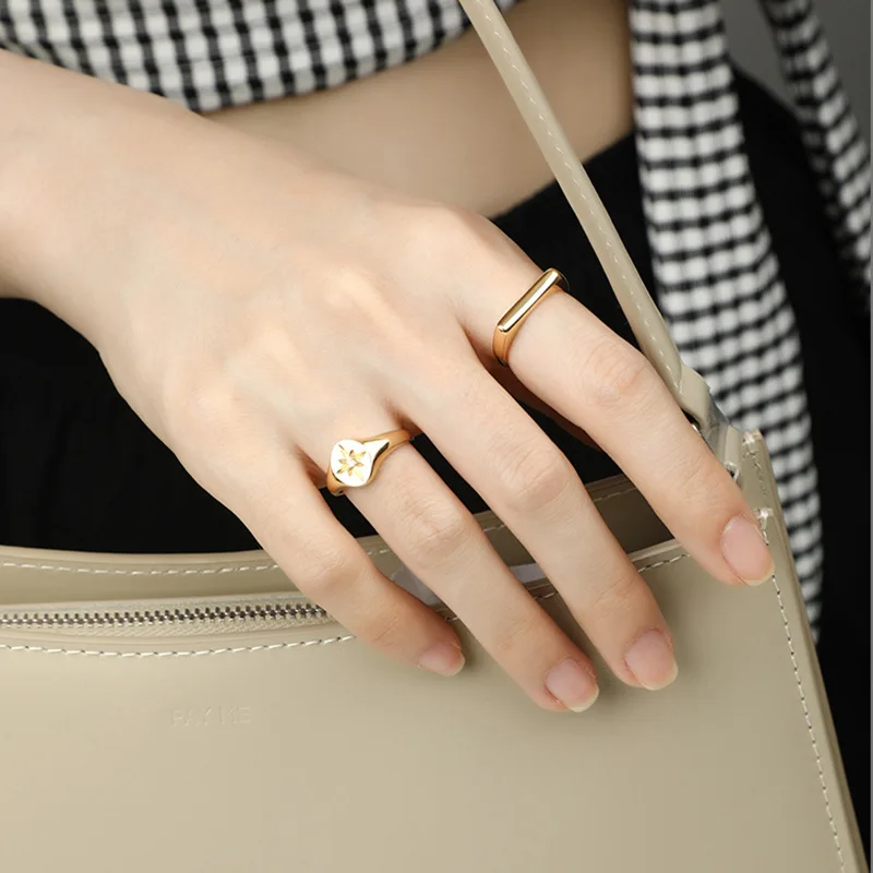 Кольцо для указательного пальца в виде восьмиугольной звезды из стерлингового серебра S925 Женская мода, индивидуальное кольцо с метеоритом, кольцо с рисунком в виде звезды Изображение 4