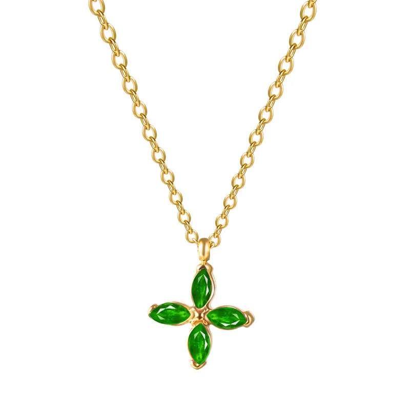 GD Многоцветное ожерелье из нержавеющей стали с циркониевым клевером, модное ожерелье с подвеской в виде хрустального цветка для женщин, ювелирный подарок 2022 года Изображение 1