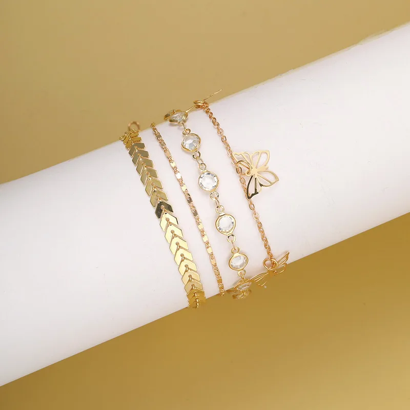 Винтажный роскошный золотой браслет с полой бабочкой на ножке для женщин, модные многослойные украшения на цепочке для ног, подарки подруге Изображение 2