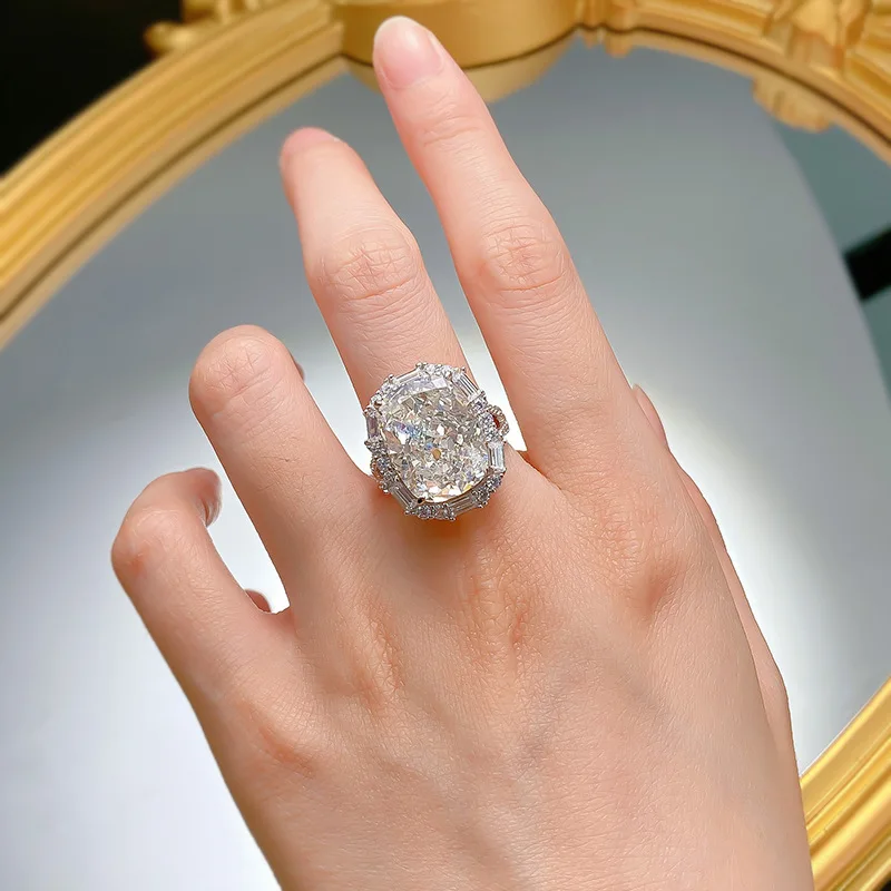 Кольцо с муассанитовым бриллиантом 8-каратной огранки, 100% настоящее серебро 925 пробы, Обручальные кольца для женщин, мужские украшения для помолвки Изображение 4