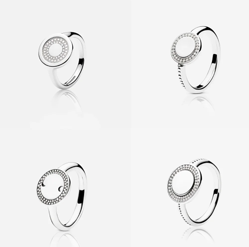 Минималистичное кольцо Pandora из стерлингового серебра S925 пробы с асимметричным обрамлением и светящимся пуантилизмом Изображение 0