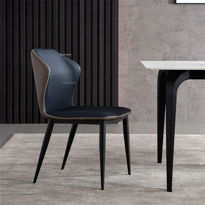 Современные минималистичные Кожаные обеденные стулья для кухонной мебели, домашнего света, роскошного ресторанного стола, обеденных стульев с мягкой спинкой Изображение 2