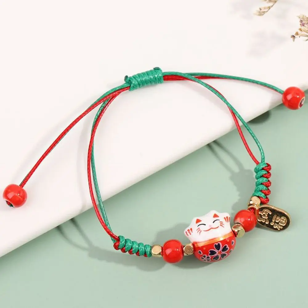 Модный многоцветный браслет ручной работы в китайском стиле, пара рук, плетеный браслет из веревки, мультяшный браслет Lucky Cat, подарок для девочек Изображение 1