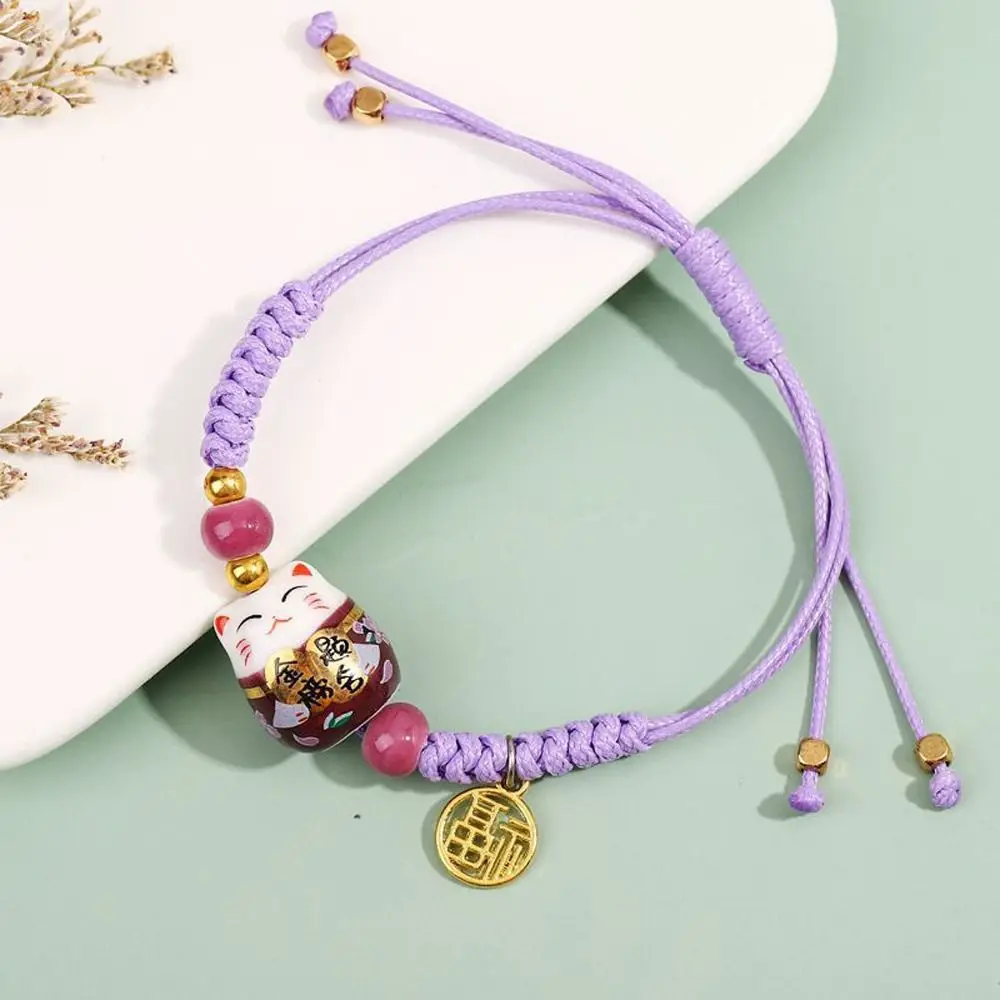 Модный многоцветный браслет ручной работы в китайском стиле, пара рук, плетеный браслет из веревки, мультяшный браслет Lucky Cat, подарок для девочек Изображение 3