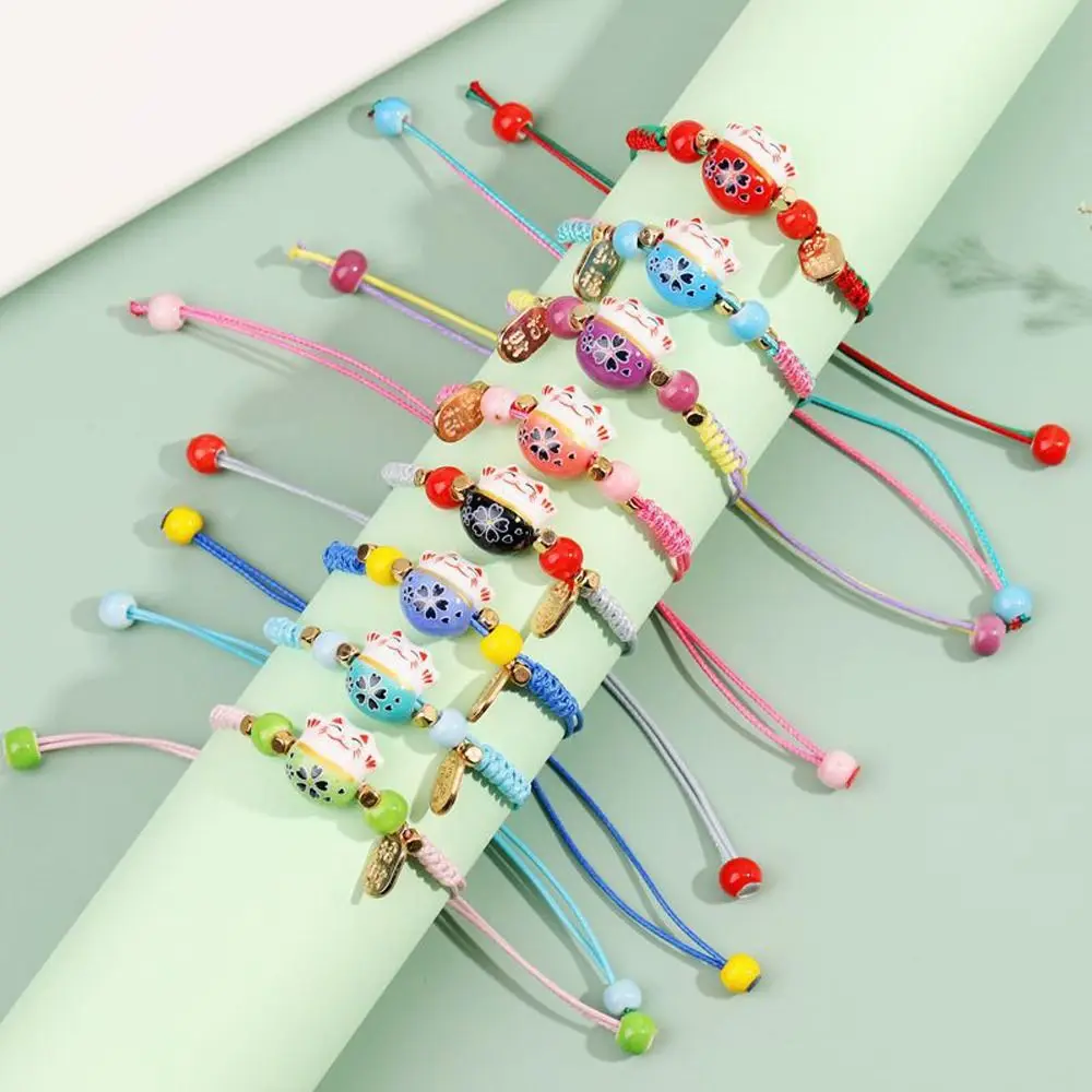Модный многоцветный браслет ручной работы в китайском стиле, пара рук, плетеный браслет из веревки, мультяшный браслет Lucky Cat, подарок для девочек Изображение 4