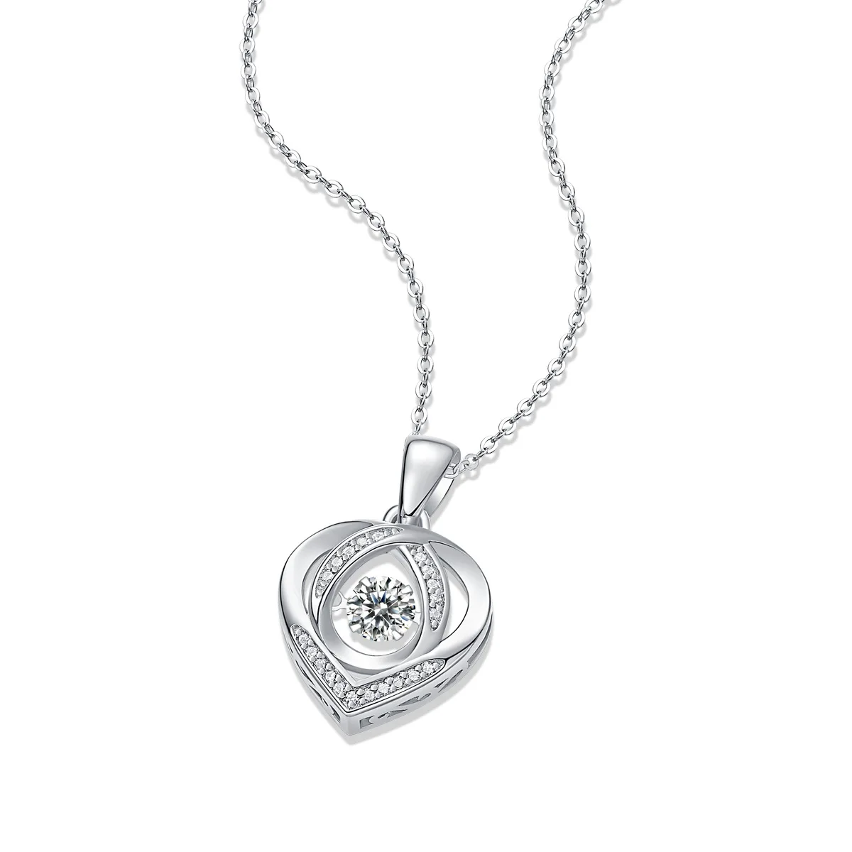 Блестящее Танцующее сердце, Муассанитовая подвеска, Плавающее бриллиантовое ожерелье для женщин, цепочка из стерлингового серебра S925 Пробы, подарок на День Святого Валентина Изображение 1