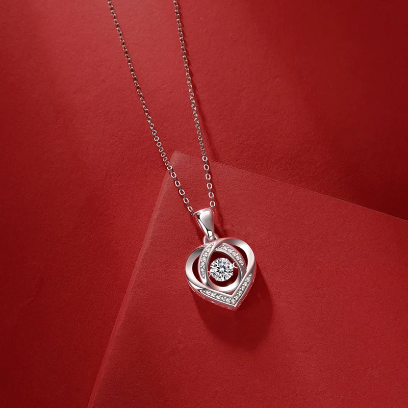 Блестящее Танцующее сердце, Муассанитовая подвеска, Плавающее бриллиантовое ожерелье для женщин, цепочка из стерлингового серебра S925 Пробы, подарок на День Святого Валентина Изображение 3