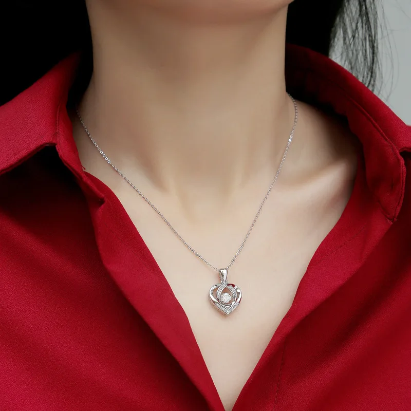Блестящее Танцующее сердце, Муассанитовая подвеска, Плавающее бриллиантовое ожерелье для женщин, цепочка из стерлингового серебра S925 Пробы, подарок на День Святого Валентина Изображение 4