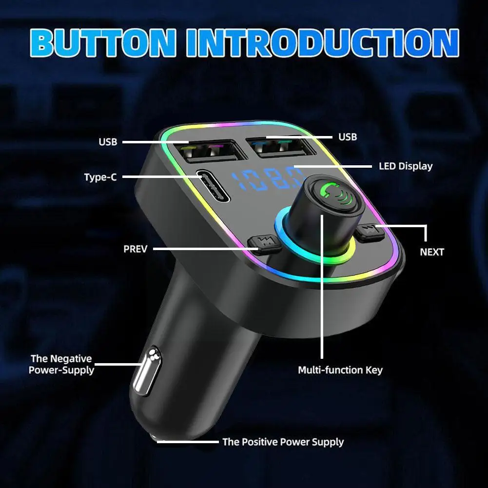 Автомобильный Bluetooth FM-передатчик PD Type-C Dual USB 3.1A Легкое Быстрое Зарядное Устройство Громкой Связи MP3 Красочный Модулятор Плеер T2J0 Изображение 4