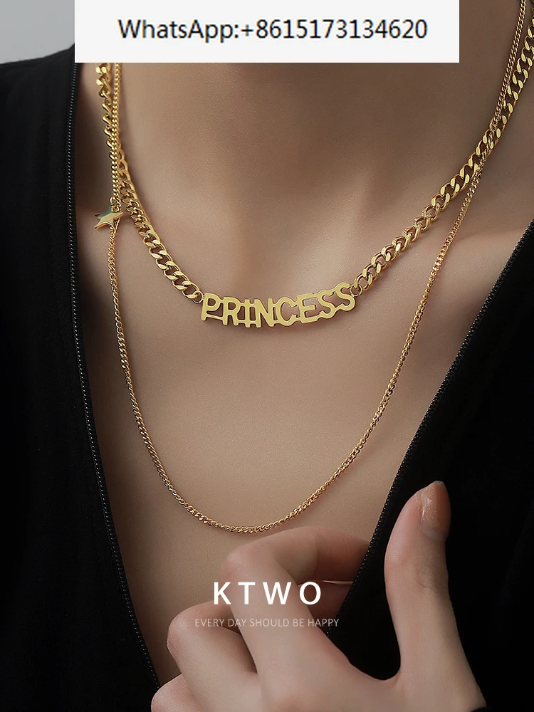Индивидуальность, двухслойное ожерелье с буквами для женщин, роскошный дизайн из золота Small Group k, модный стиль высокого уровня. Изображение 0