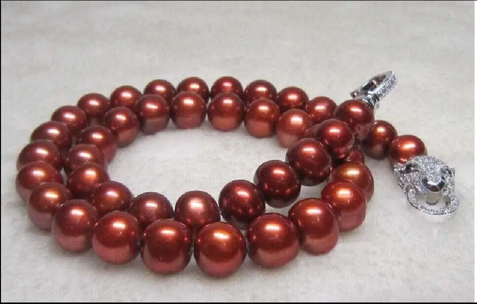 Большое ожерелье из красного жемчуга AAA + 9-10 мм в Южно-Китайском море, идеально круглое 925s 18 из красного жемчуга Изображение 1
