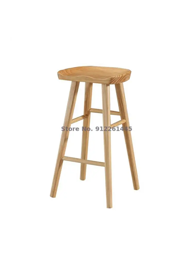 Простой бревенчатый барный стул Nordic, высокий табурет, барный стул из массива дерева, стул для бара, кафе, стойка регистрации, барный стул Изображение 0