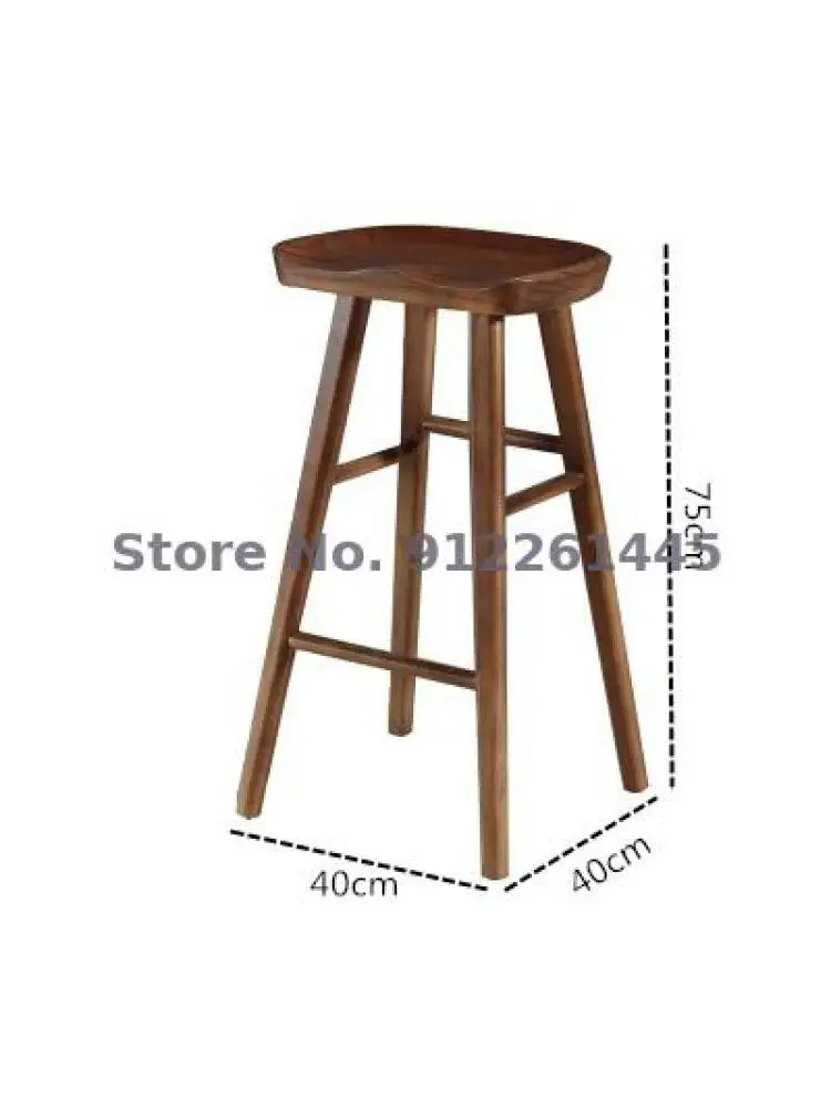 Простой бревенчатый барный стул Nordic, высокий табурет, барный стул из массива дерева, стул для бара, кафе, стойка регистрации, барный стул Изображение 5