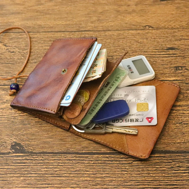 Кошелек Новые мужские кошельки для монет, мини-карман на шнурке из натуральной кожи, тонкий кошелек, держатель для карт, мешочек для мелочи, мужской бумажник Изображение 1