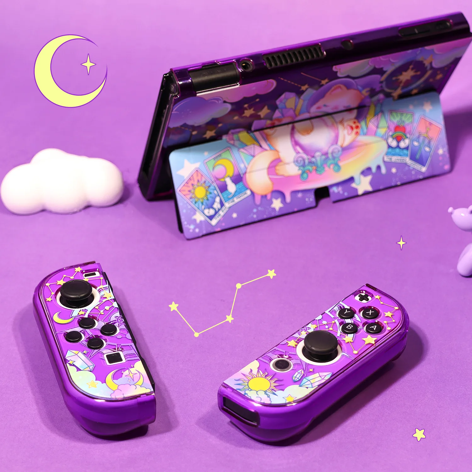 Divine Cat Прозрачный фиолетовый жесткий чехол Crystal Shell Protector для Nintendo Switch Oled Joycon Controller Защитный чехол из кожи Изображение 2