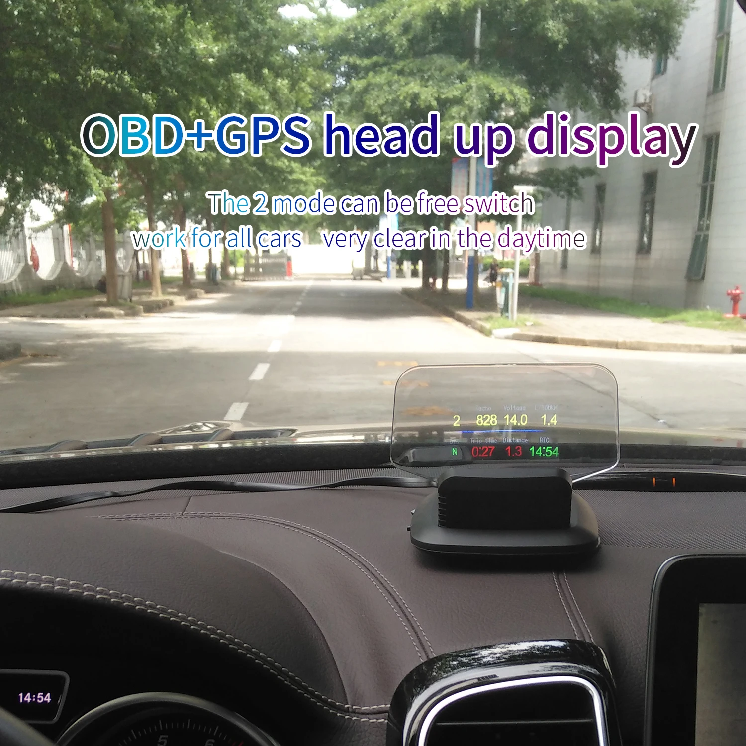 Проекционный дисплей автомобильной навигации C1 Hud, двойная система GPS, Цифровой спидометр, Температура воды и масла, обороты в минуту, Автомобильная сигнализация на экране Изображение 0