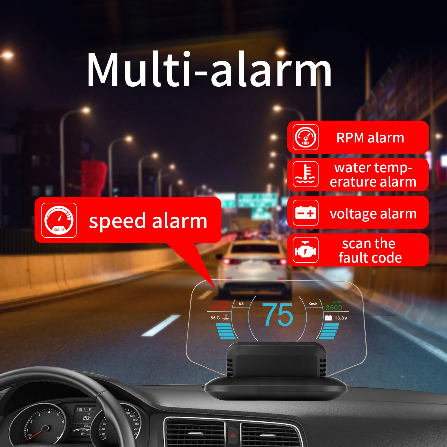 Проекционный дисплей автомобильной навигации C1 Hud, двойная система GPS, Цифровой спидометр, Температура воды и масла, обороты в минуту, Автомобильная сигнализация на экране Изображение 1