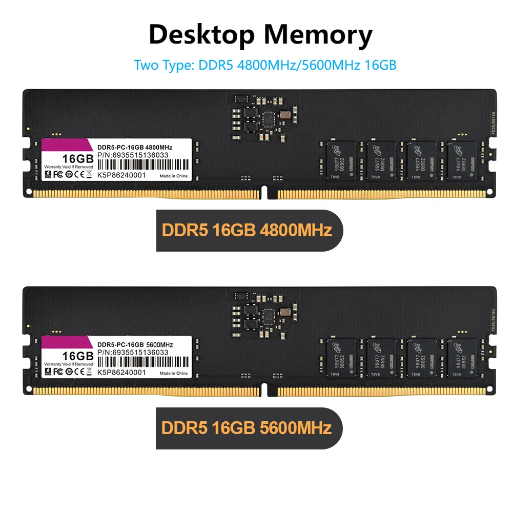 Настольная Память DDR5 RAM 4800MHz 5600MHz Компьютерная Настольная Память 16GB Настольный Сервер DIMM 4RX4 Для Настольного Компьютера PC Изображение 1