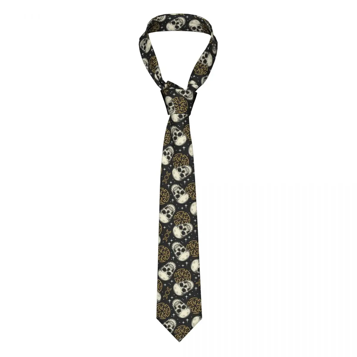 Классический галстук для мужчин, шелковые мужские галстуки для свадьбы, деловой галстук для взрослых, повседневный винтажный галстук в виде черепа и лабиринта со звездами Изображение 0