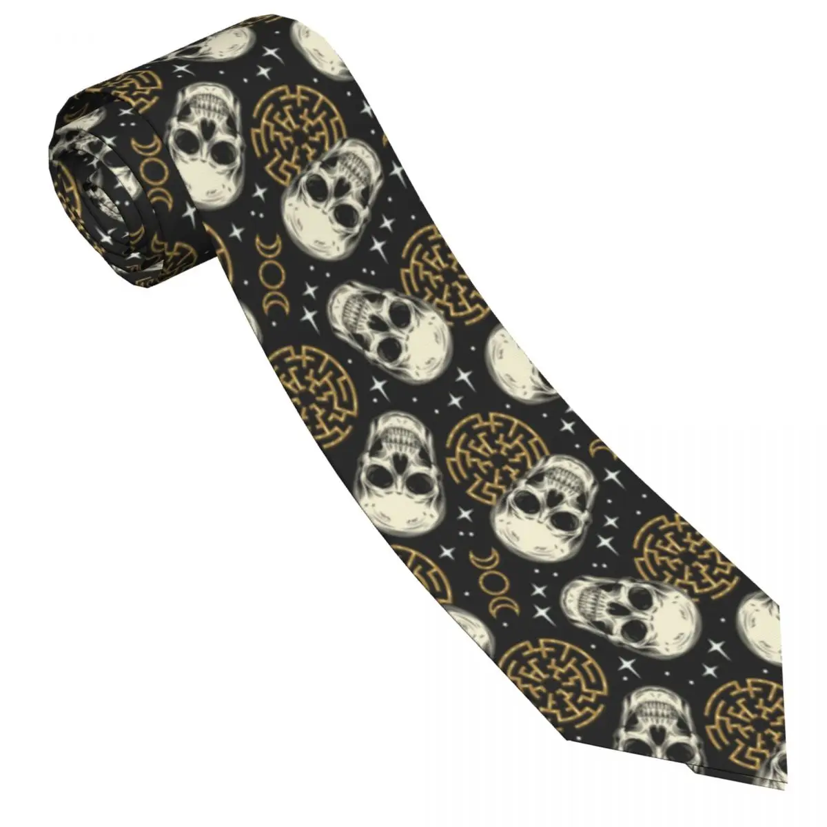 Классический галстук для мужчин, шелковые мужские галстуки для свадьбы, деловой галстук для взрослых, повседневный винтажный галстук в виде черепа и лабиринта со звездами Изображение 1