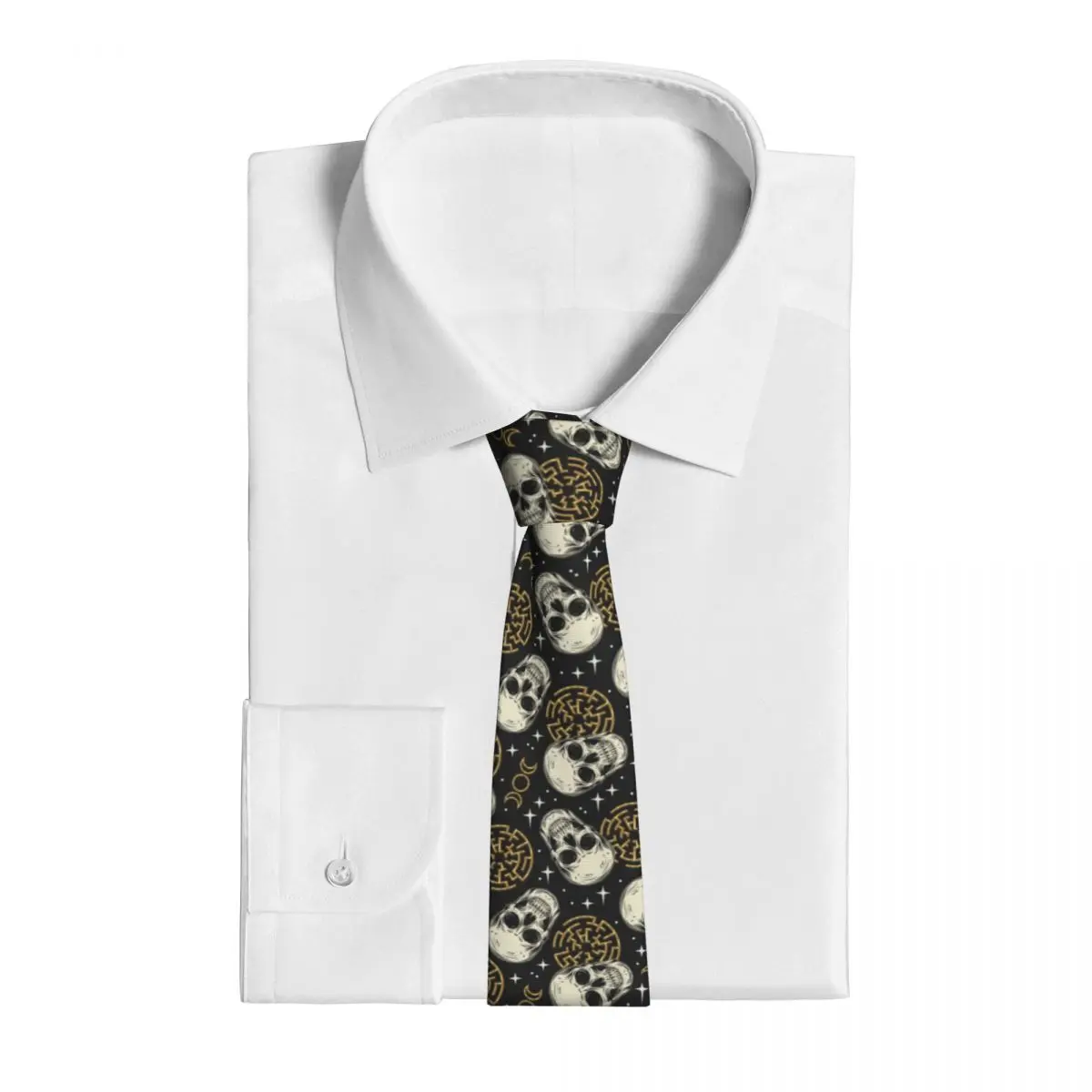 Классический галстук для мужчин, шелковые мужские галстуки для свадьбы, деловой галстук для взрослых, повседневный винтажный галстук в виде черепа и лабиринта со звездами Изображение 2